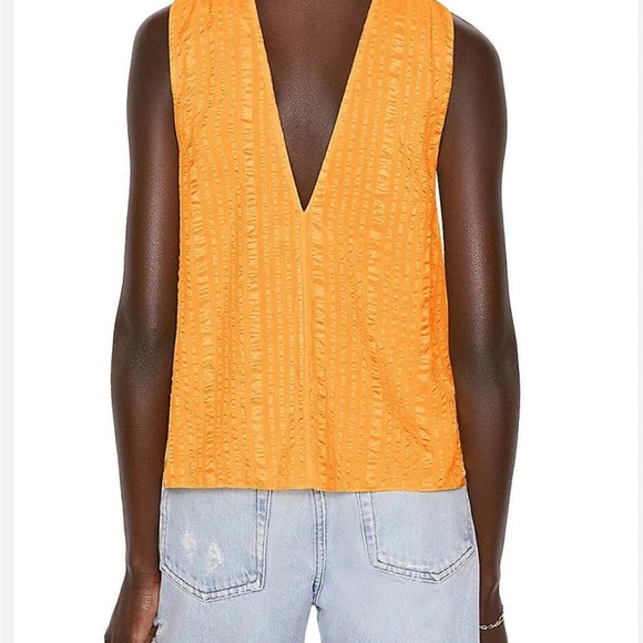 Frame Crinkled Silk Chiffon Pullover Halter Top in Kumquat Yellow Sz XS - Picture 2 of 8